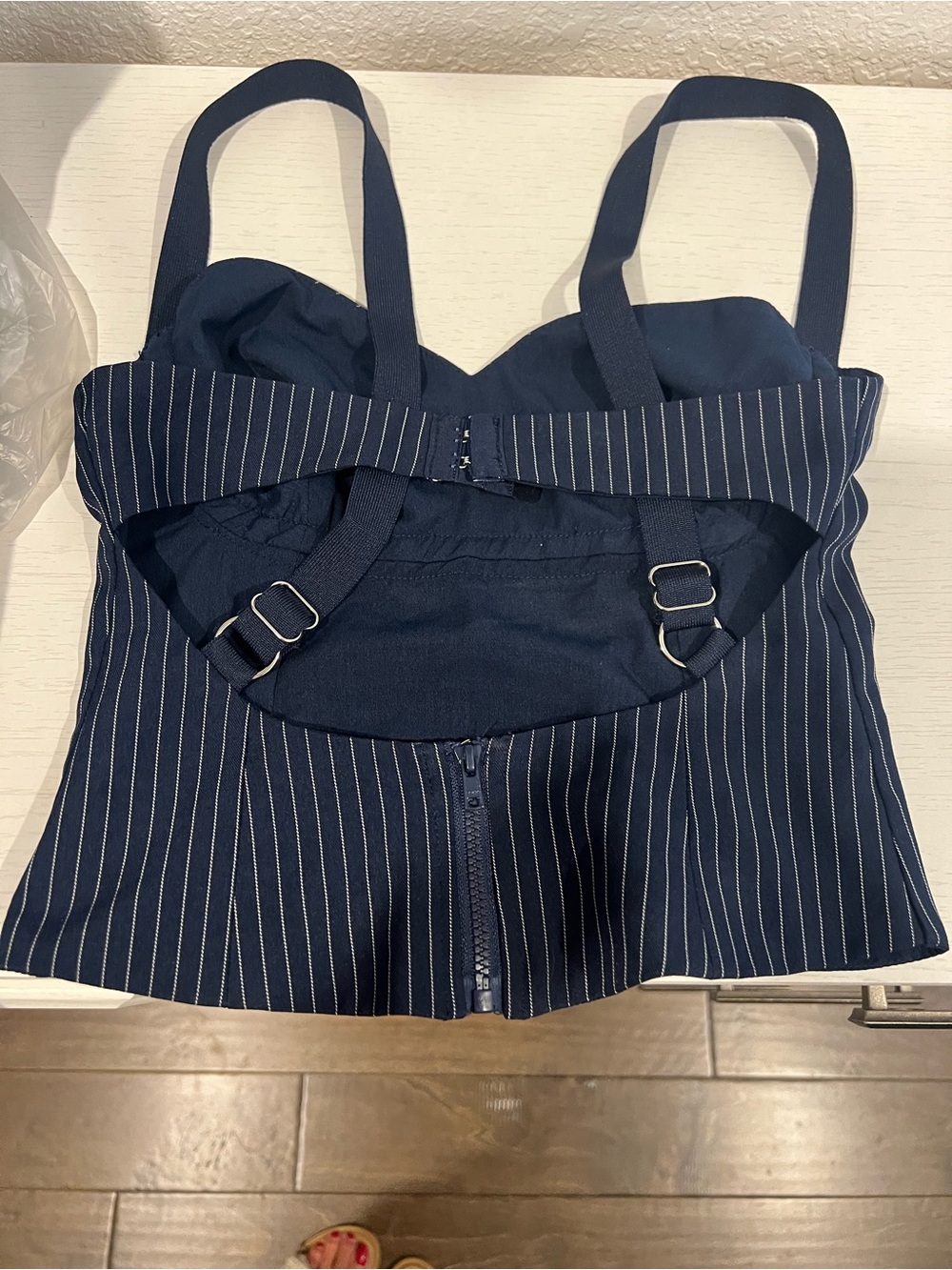 Princess Polly Navy Pinstripe Bustier Top with Adjustable Straps - Picture 2 of 5